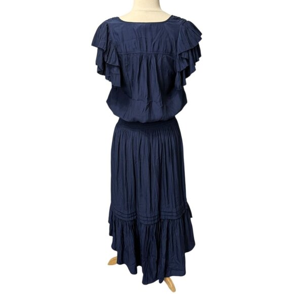 Ramy Brook Yassi Dress Navy Blue Short Sleeve V-Neck Elastic Waist Midi Size S - Picture 5 of 12